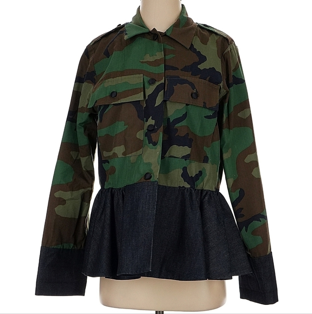 Harvey Faircloth Peplum Denim And Camo Jacket Small‎